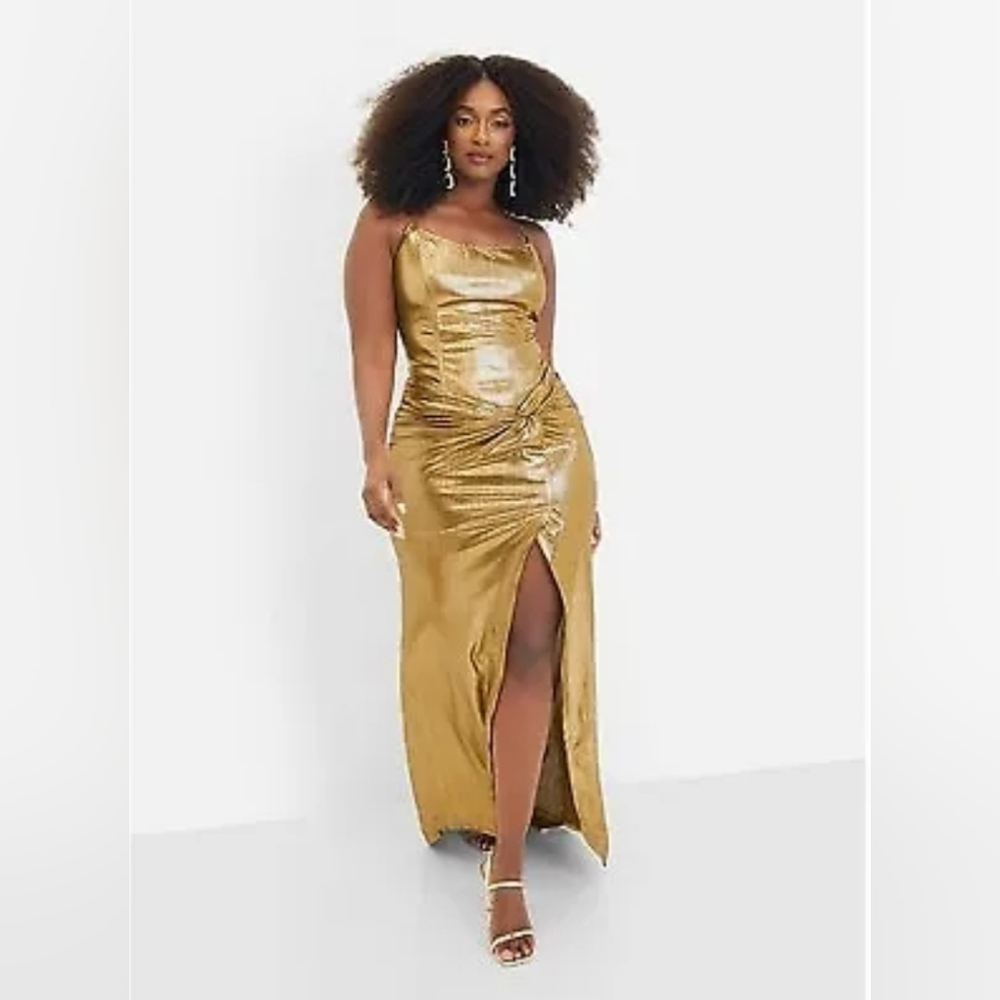 Rebdolls Women's Kimora Metallic Maxi Wrap Skirt - Gold - 1X